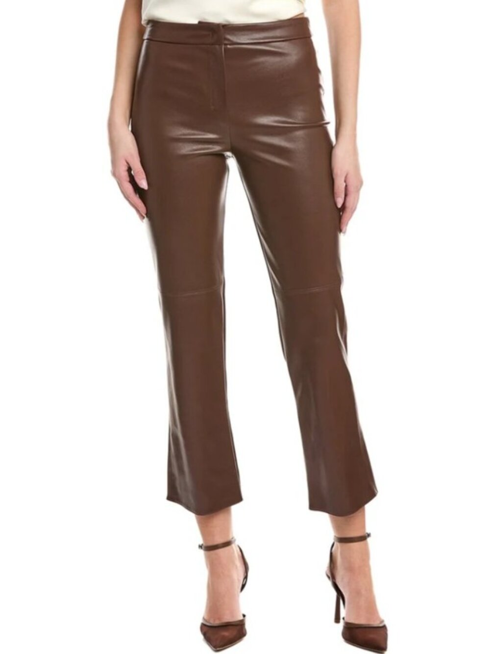 Sophisticated Quiet Luxe S MaxMara SUBLIME Faux Leather Pants Brown Women's Med